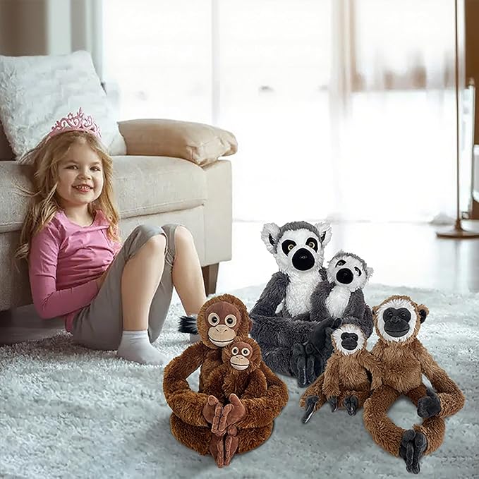 2pcs Orangutans Hanging Stuffed Animal Mother with Baby Hangs Plush Toys, Hooks and Stuffed Animals with Rings for Kids 4-8, Gifts for Boys and Girls（Red）