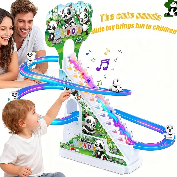 Panda Climbing Toy Set Electric Light Slide Climbing Toys for Automatic Stairs,Playful Santa Race Game Christmas Roller Climbing Toys with LED Light and Music for Toddlers Boys Girls