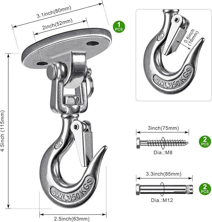 BeneLabel Ceiling Swing Hanger with 360°Swivel Hook 1000 LB Capacity Swing Hardware Stainless Steel Ceiling Swing Mount for Hanging Chair, Aerial Silks, Hammock, Porch Swings, Heavy Bag