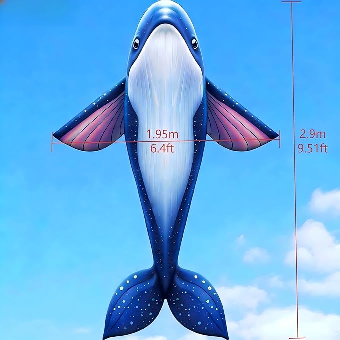 Giant Whale Kite for Adults and Kids, 9.51ft×6.40ft, Easy to Fly Large Beach Park Lawn Kites for Outdoor Games and Activities