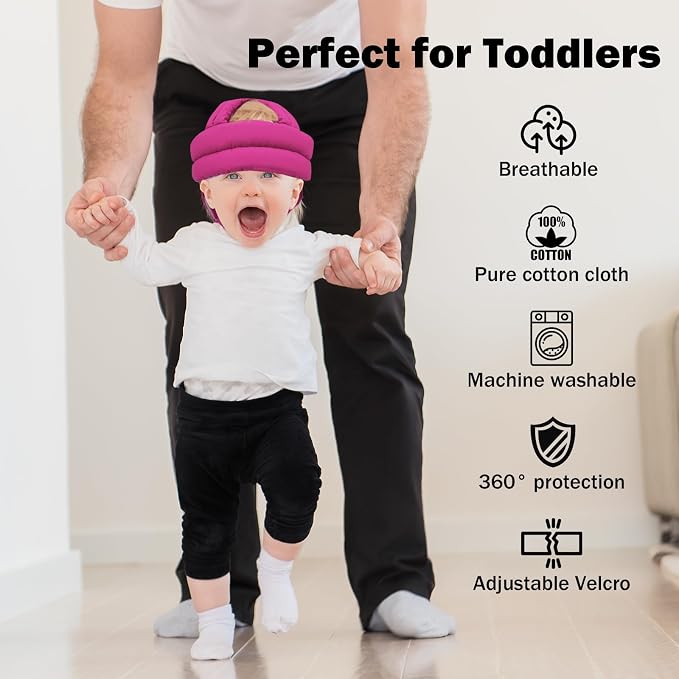 Baby Head Protector Baby Helmet for Crawling Walking, No Bumps Safety Head Adjustable Protective Cap for Walking, Playing (Rose Red)