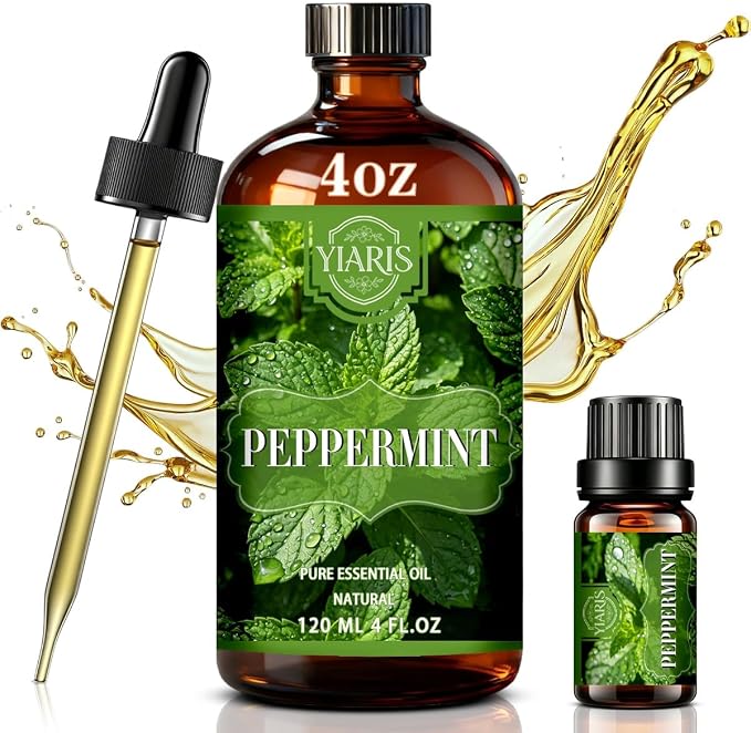 Peppermint Essential Oil-YIARIS Peppermint Essential Oil with Glass Dropper-4.33 Fl Oz,Prue and Natural Fragrance Oil for Aroma Diffuser,Skincare,Cleaning,Massage,Yoga,DIY Candle,DIY Soap
