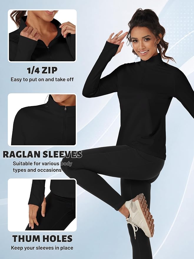 TACVASEN Women's Quarter Zip Sweatshirt Fleece Long Sleeve Workout Pullover | Lightweight Breathable Thermal Fabric,Mock Neck Design,Athletic Tops,Ideal for Gym Running Activities