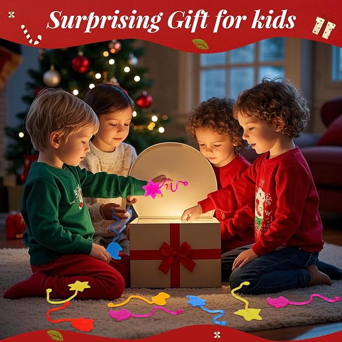 24PCS Christmas Stretchy Sticky Hands Toys for Kids, Rubbery Sticky Goodie Bag Stuffers Toys for Christmas Party Supplies, Colorful Sticky for Boys Girls Classroom Prizes