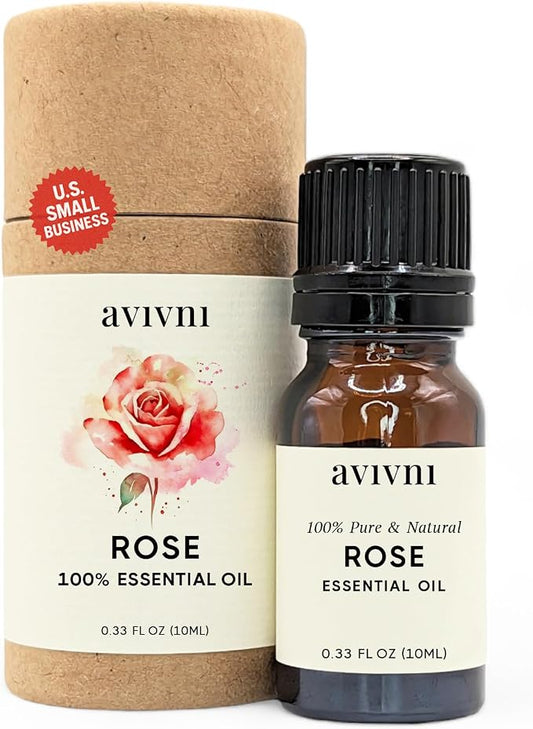 Avivni Rose Essential Oil (Bulgarian) - 100% Pure & Organic, Undiluted for Premium Aromatherapy, Hair, Skincare, Diffuser (0.33oz - 10ml)