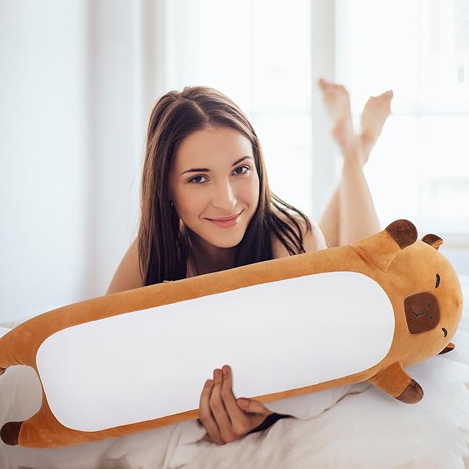 Large Capybara Stuffed Animal,33.5” Long Capybara Plush,Cute Plushies Animal Body Pillow,Kawaii Big Plush Toy Animals Gifts,Animals Sleeping Hugging Pillow Cushion for Kids Adults Birthday