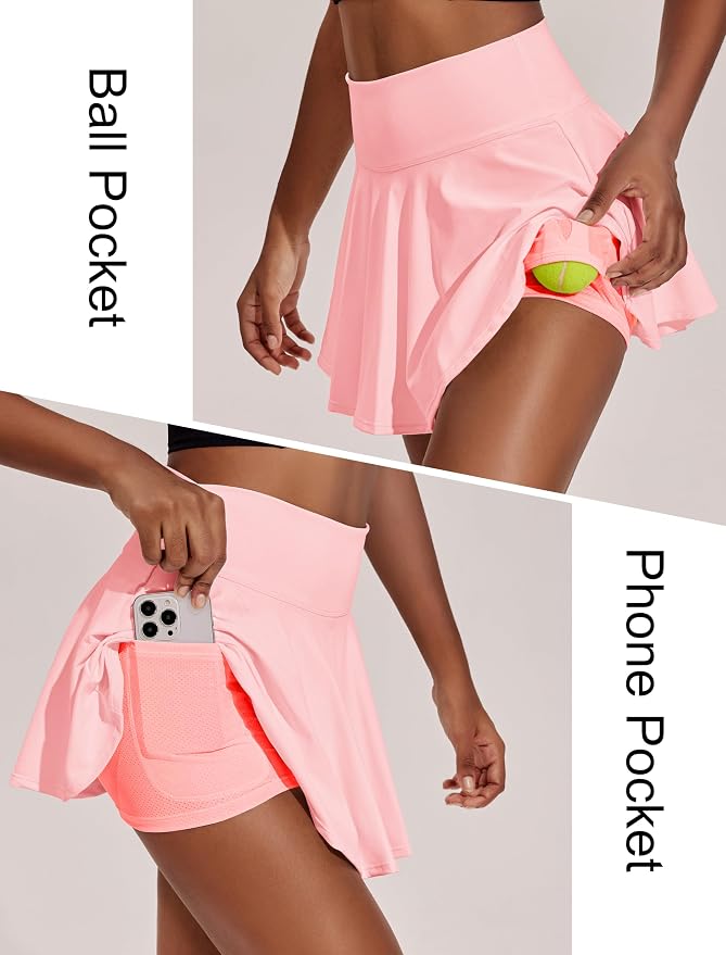 PINSPARK Womens Tennis Skirt 14" Pleated Athletic Golf Skorts with Pockets | High Waist, Tummy Control, Mini, Breathable, Lightweight, Soft, Built in Shorts, Pickleball, Casual