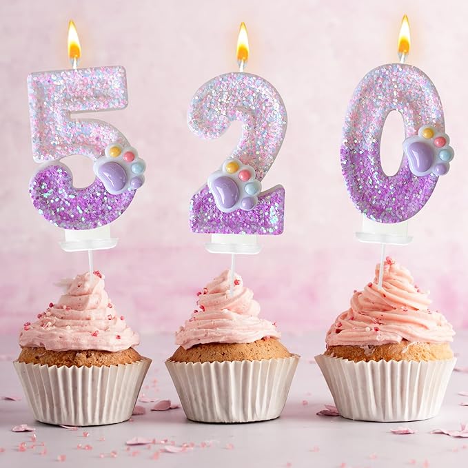 Pink Cat and Dog Paw Birthday Number Candles, Cupcake Decorations, Dog Theme Candles, Suitable for Party Celebrations, Birthday Decoration Supplies (Number 0)