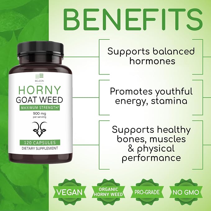 Horny Goat Weed Extract for Men and Women - Male Enhancing Supplement Stamina Herbal Pills - 120 Capsules