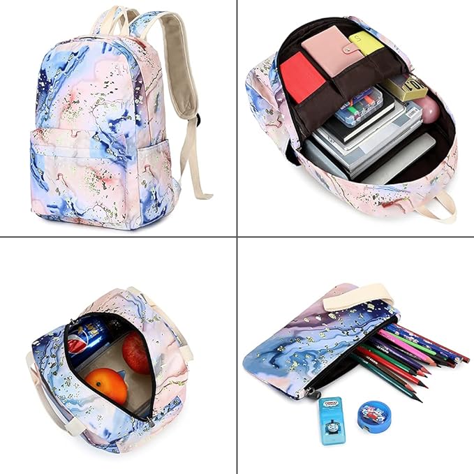Bluboon Teen Girls School Backpack Kids Bookbag Set with Lunch Box Pencil Case Travel Laptop Backpack Casual Daypacks (Orange - 9562)