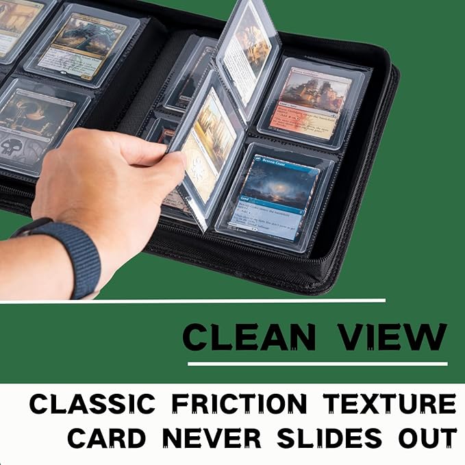 Top loader Binder, Holds 128+ Toploaders, 4 Pocket Top Loader Card Storage Case, Double-Sided Pockets for trading card in 3 x 4'' Toploaders（Green）