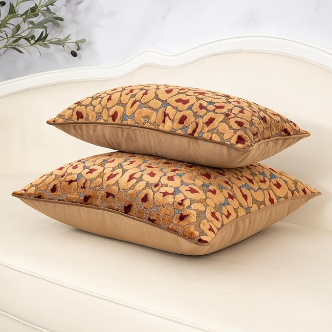 Alerfa Brown Floral Throw Pillow Cover 12 x 20 Inch Cut Velvet Rectange Luxury Decorative Lumbar Pillow Cover for Couch Living Room Bedroom
