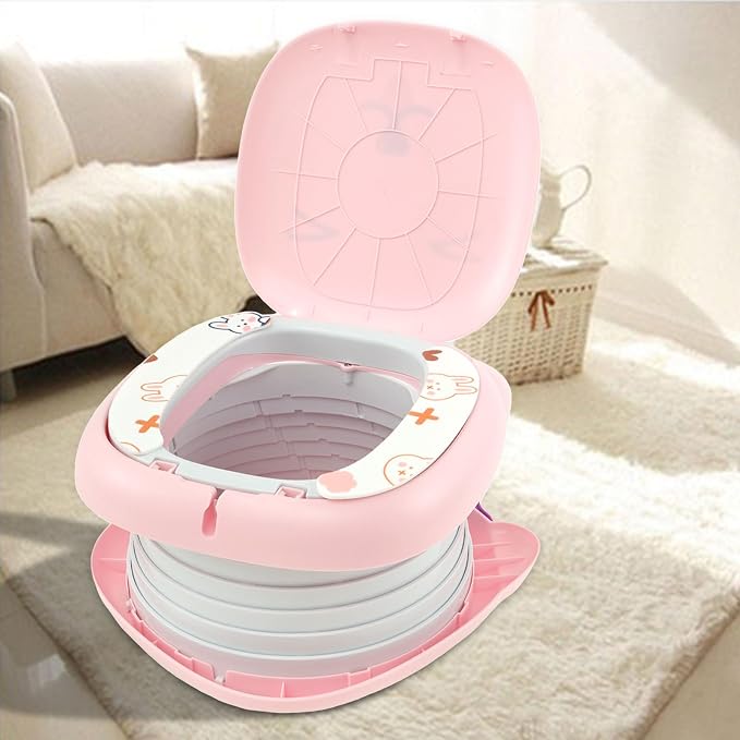Travel Potty for Toddler, Portable Carry Toilet, Sturdy Seat, Kid's Car Foldable Training Toilet, Emergency Seat for Car, Camping, Outdoor, Indoor (Pink)