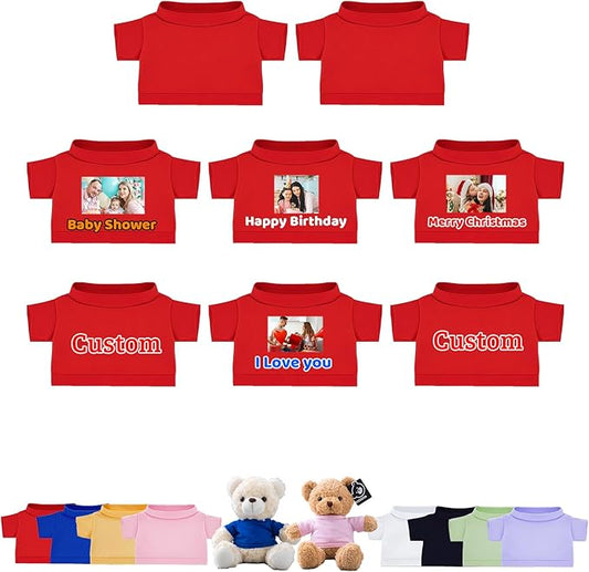 8 Pcs Custom Teddy Bear Clothes with Name Photo, Personalized Stuffed Animal Clothing Fit 8-16inch Stuffed Bear Clothing, Personalized Clothes for Teddy Bears Make Your Own Plush Doll Shirt