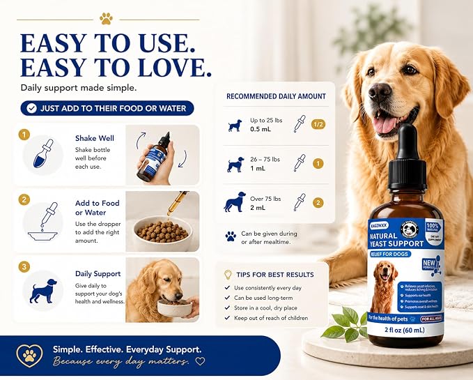 2Pcs Natural Yeast Infection Treatment for Dogs, Itchy Ears, Skin, Paws & Allergy Relief, Yeast Treatment for Dogs, Supports Gut & Immune Health, Reduces Itching, Irritation & Inflammation, 60ml