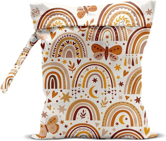 Rainbow Butterfly Wet Dry Bag 12x10 Inch,Waterproof Reusable Wet Bag for Swimsuit, Travel, Beach, Pool, Diapers, Dirty Yoga Gym Clothes, Stroller, Toiletries, Makeup Bags, Rainbow Gifts for Women