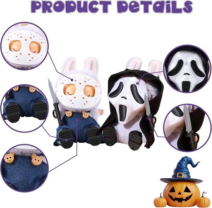 Two Sets of 17cm Halloween Doll Clothes Set ,Halloween Scary Mask, Halloween Clothes for Doll Accessories, Create Cute Fashion Halloween Costumes Set Included Mask, Outfit, Shoes, Knife