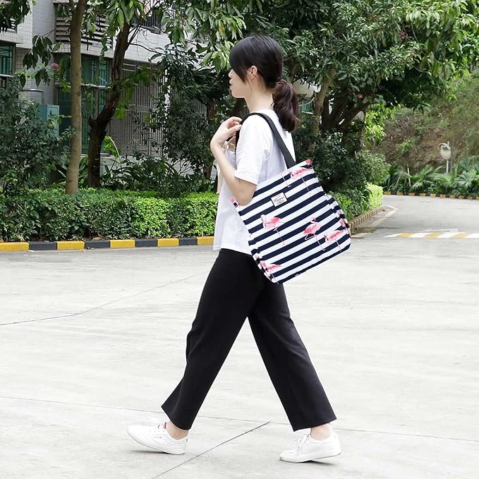 KAMO Floral Tote Bag - Waterproof Lightweight Handbags Travel Shoulder Bag for Hiking Yoga Gym Swimming Travel Beach