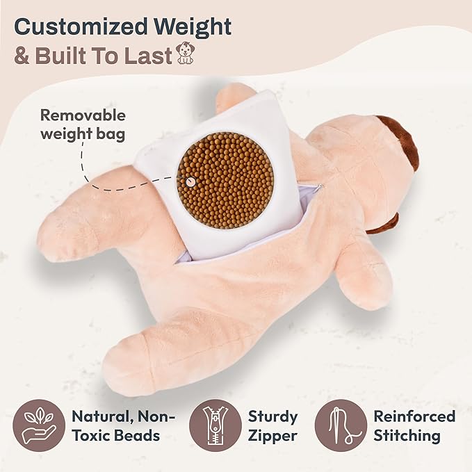 Weighted Stuffed Animals 20" | 5 lbs Pug Dog Plush for Calming Cozy Comfort | Large Weighted Stuffed Animal for Anxiety | Soft Microwavable & Coolable for Sensory Needs & Stress Relief