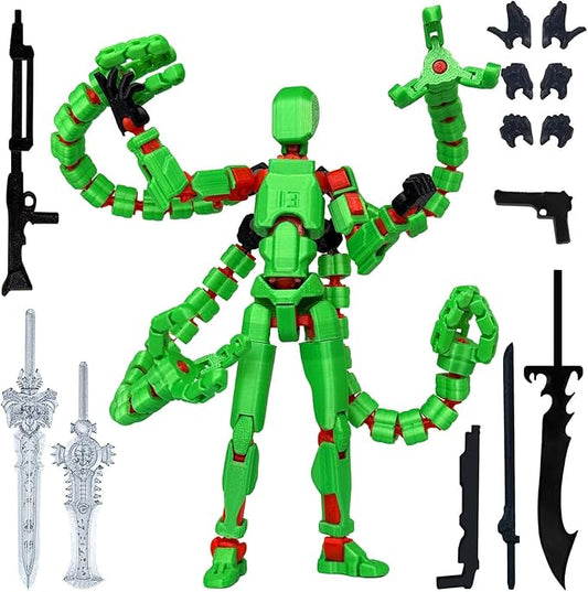Already Assembled T13 Action Figure Accessories,T13 Multi-Jointed Movable,for Collectors Desktop Decorations t-13 Movability 3D Printed Toys (Green, 5.5 Inch)