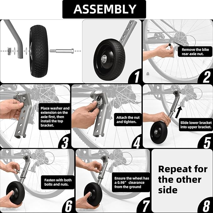 Adjustable Adult Bicycle Training Wheels For 24 inch to 28 inch Multi-speed Bikes, Steel Construction, Heavy Duty Training Wheels for Safe and Stable Learning, 1 Pair, Light Gray