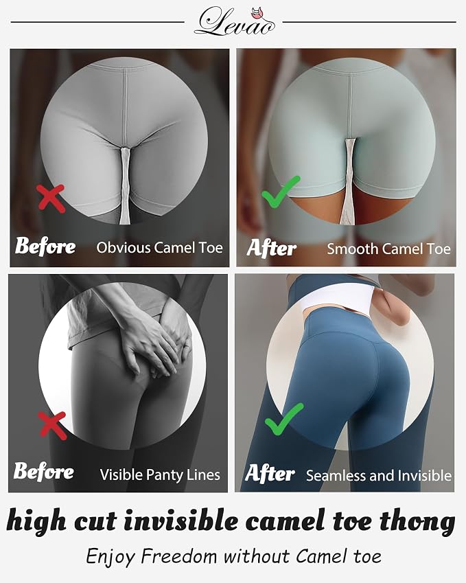 LEVAO Seamless Thongs for Women Invisible Toe Thong No Show Camel Proof Underwear Thong Panty Liners Workout G-Strings