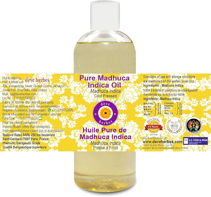 Deve Herbes Pure Madhuca Indica Oil (Madhuca Indica) Cold Pressed 200ml (6.76 oz)