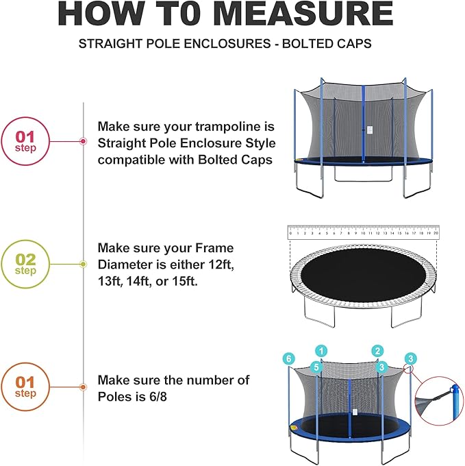 SPORTYOUTH Trampoline Net Replacement, 12ft 13ft 14ft 15ft Round Frame Trampoline Safety Enclosure Netting with Adjustable Straps, Breathable Weather & UV Resistant (NOT Included Poles)