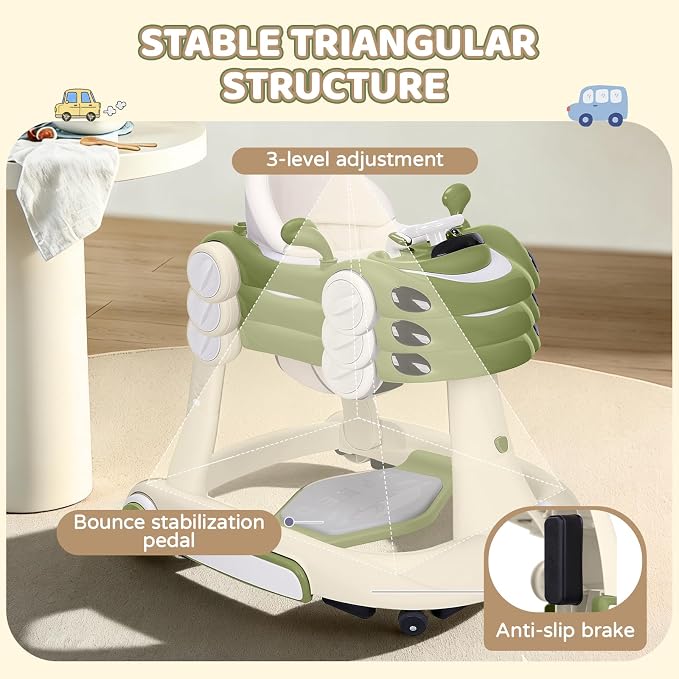 Baby Walker, 4-in-1 Baby Walker with Wheels Portable, Foldable Infant Toddler Walker for Boys Girls 6-18 Month (Bean Green)