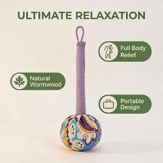 Manual Massage Hammer, Mugwort Massage Hammer, Handheld Body Percussion Tool for Back Neck Shoulder Leg Muscle Relief 26cm-Purple