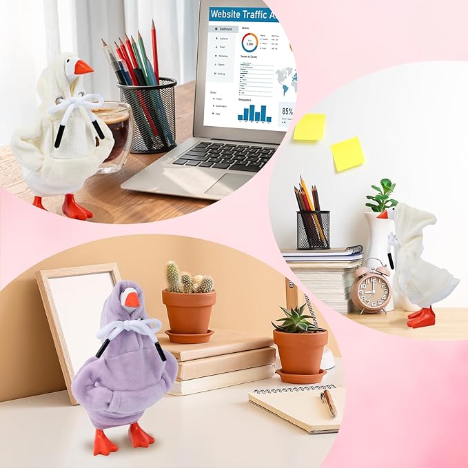 2 Pcs Desk Goose Outfits 7 Inches, Mini Desk Goose Clothes Hoodies 7 Inch Porch Goose Costume Desk Goose Accessories for Magnetic Goose Statue Table Decor (Purple & Beige)