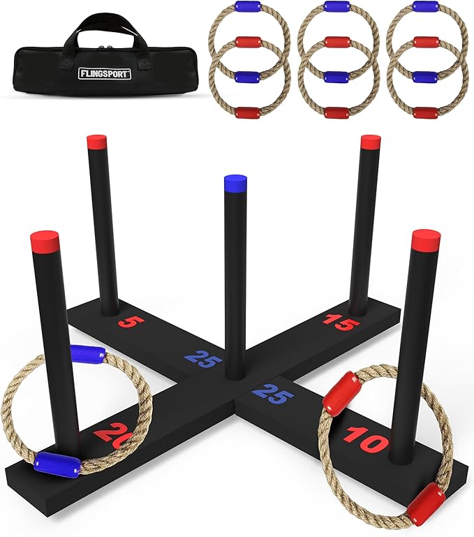 FLINGSPORT Ring Toss Game, Incl. 6 Rings, Case, Gifts for Kids, Outdoor Yard Games for Kids Adults & Family, Backyard Party Activities, Gifts for Teens, Boys & Girls Ages 8-12+ Years Old