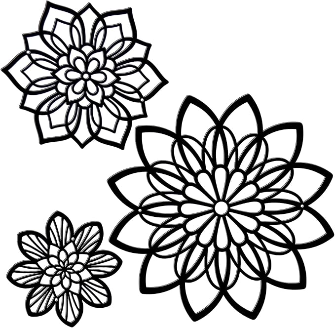 Zzbakress 3 Pcs Metal Flowers Wall Art Bathroom Wall Decor (Black Elegant) | Farmhouse Flower Bathroom Decor Wall Decorations For Bathroom, Living Room, Office, Kitchen, Hallway And Outdoor