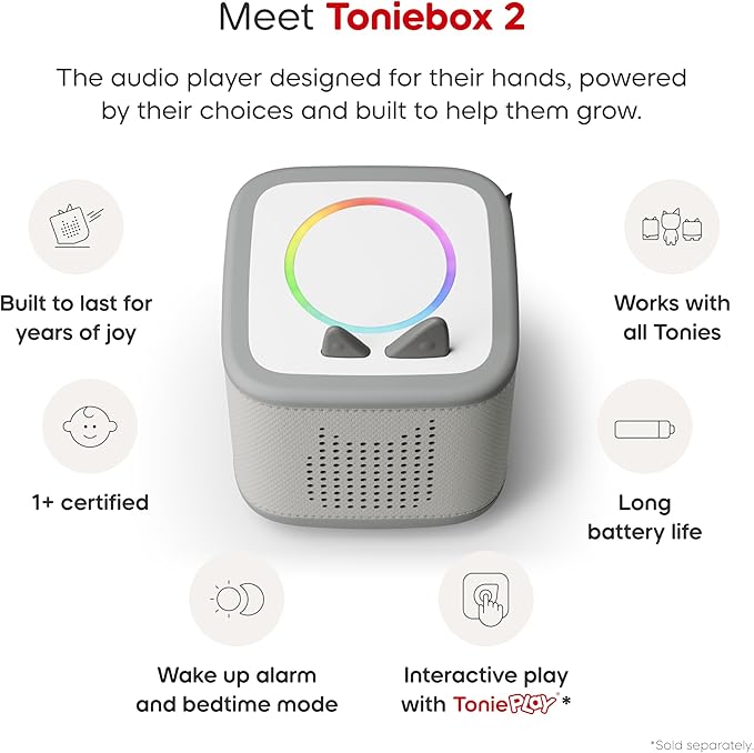 Toniebox 2 Audio Player Starter Set for Kids 1+ with Playtime Puppy - Moon Gray