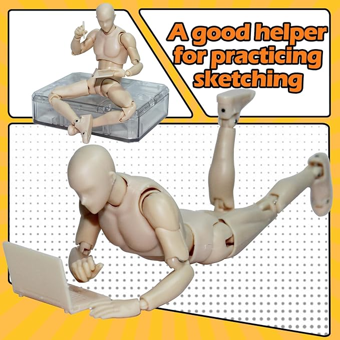 AXITWXIT Action Figures Body-Kun DX & Body-Chan DX PVC Figure Model Drawing for S H Figuarts with Box for Artists (Skin Color, Male)