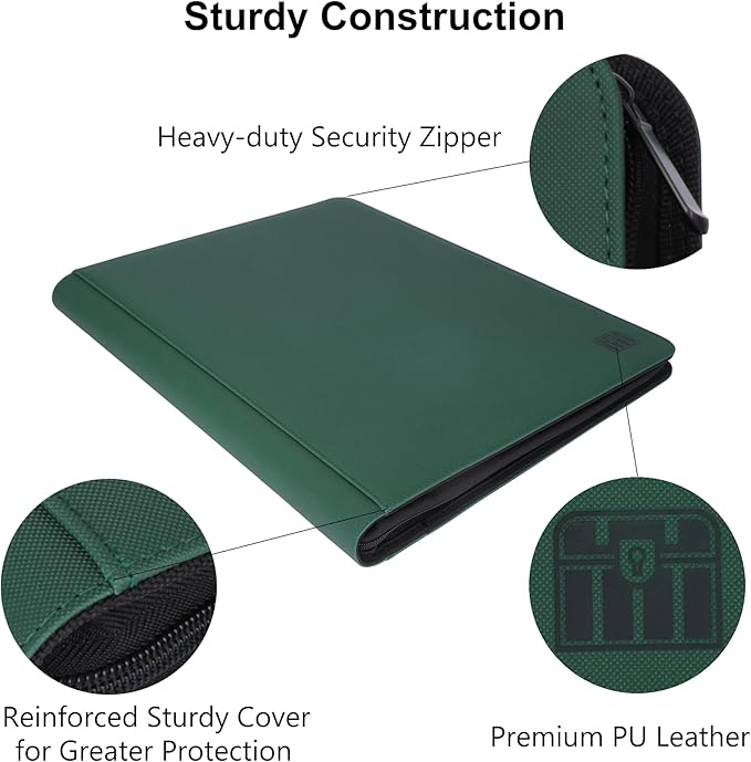 16 Pocket Top loader Binder, Holds 640 Top Loaders, Top loader Binder with Sleeves for 3'' x 4'' Top loaders - Green