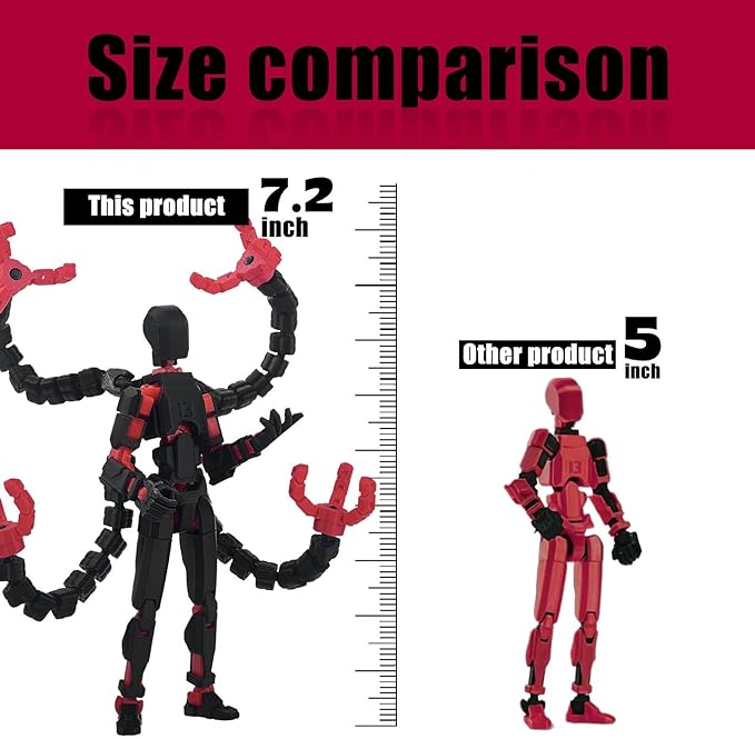 Already Assembled T13 Action Figure Accessories,T13 Multi-Jointed Movable,for Collectors Desktop Decorations t-13 Movability 3D Printed Toys (Black Red, 7.2 Inch)