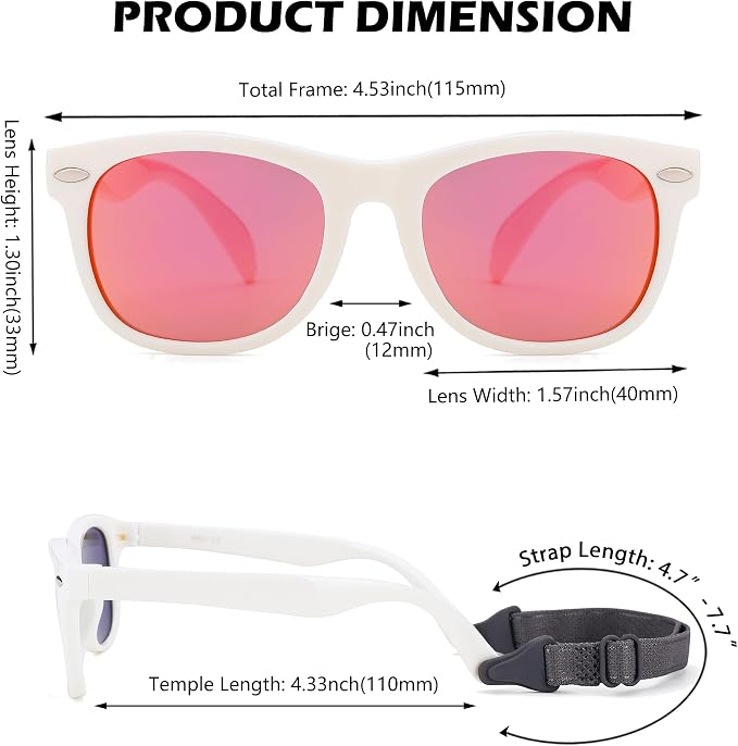 Polarized Baby Sunglasses with Strap - Unbreakable Flexible Infant Sunglasses for Toddlers Age 0-24 Months