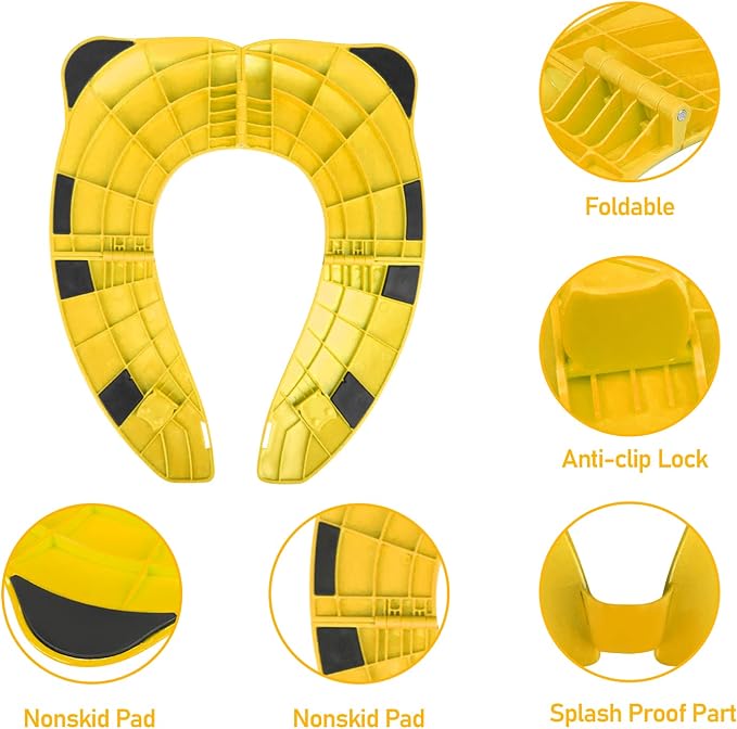 Folding Toilet Seat Toddler, Portable Toilet Training Seat for Kids, Foldable Travel Toddler Toilet Seat in ABS Material with 8 Anti Slip Silicon Pads and 1 Carry Bag (Yellow)