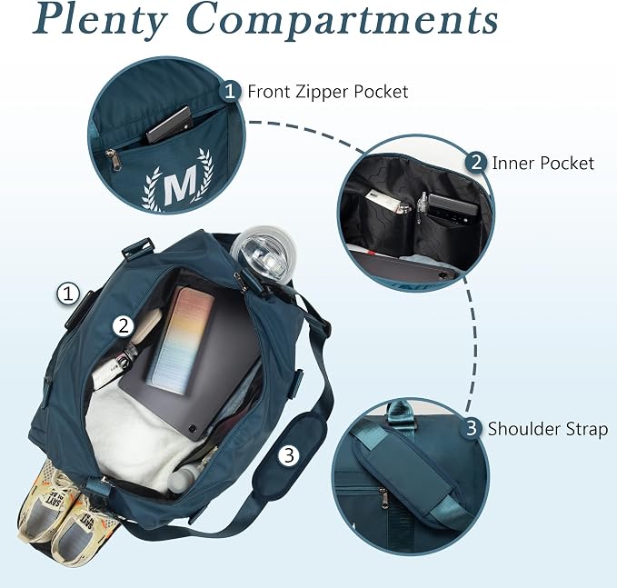 Gym & Sports Duffle Bag, Black, T Size, Polyester, Water Resistant, 5 Compartments, Zipper Closure, Web Handle, Fixed Strap, Perfect for Gym, Sports, Travel & Everyday Use