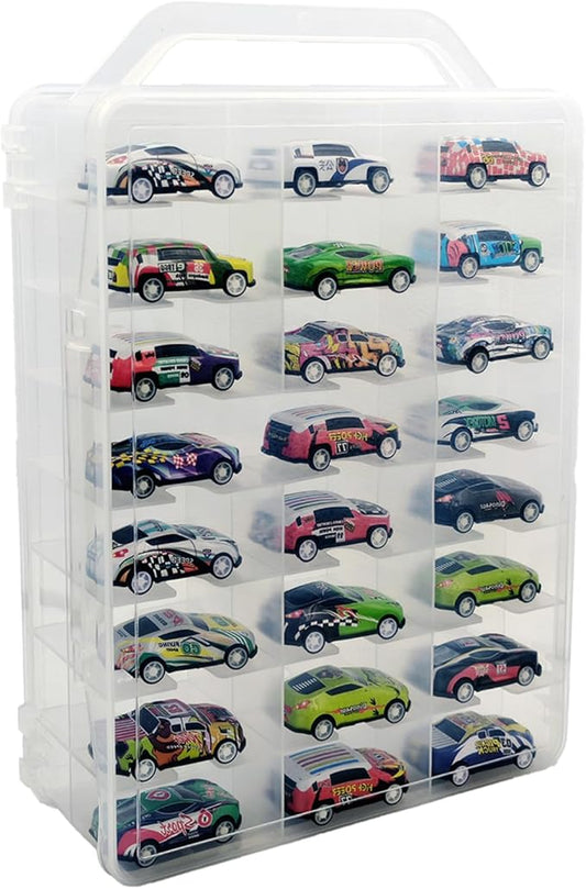 Adevar Double Sided 1/64 Scale Toy Car Storage Case Compatible with Matchbox Car Hot Wheels Storage Case,46 Slot Transparent Organizer for 48 Toy Cars,Case Only