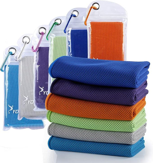 SYOURSELF Cooling Towels for Neck and Face, 6 Pack 40" x 12" Cooling Towel for Hot Weather, Soft Breathable Instant Cool Chilly Pad for Sports Golf Yoga Gym Athletes Camping Ice Towels(Mix-6pcs)