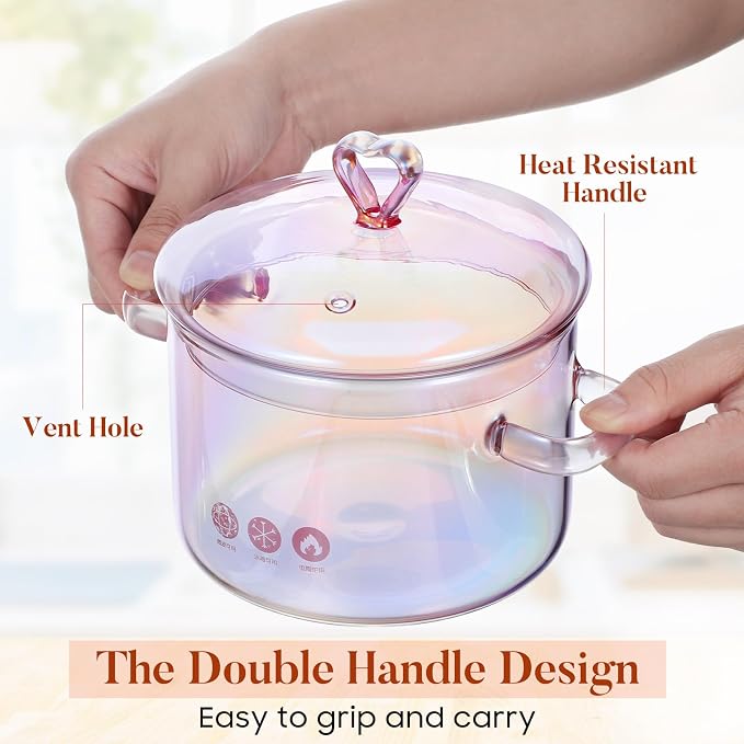 TOYANDONA Glass Cooking Pot 5L Double-Handle Stew Pot with Lid Heat-Resistant Borosilicate Glass for Soup Noodles Ramen and Household Cooking