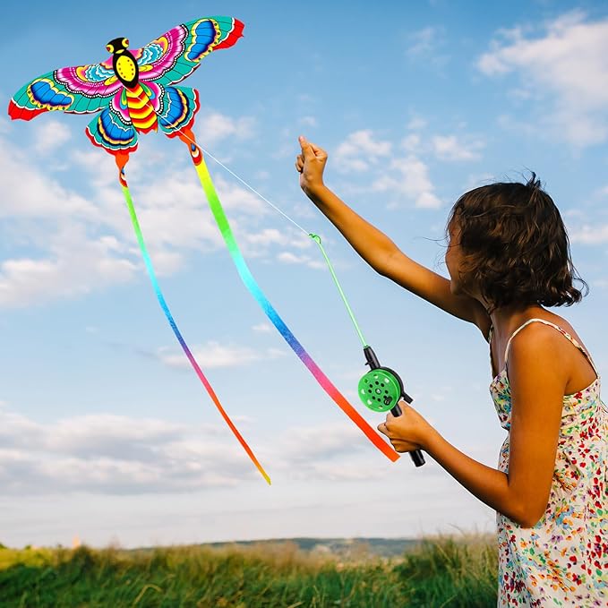 Simgoing 6 Pcs Large Fishing Rod Kite for Kid Adults, 23.62 Inch Vivid Butterfly Kite Bulk, Easy to Fly, Swallow Parrot Goldfish Phoenix Kites for Adults Family in Spring Outdoor Beach Team Building