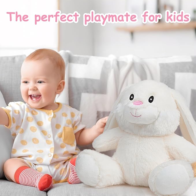 HollyHOME Bunny Stuffed Animal, Easter Bunny Plush Toys, Soft and Cuddly Stuffed Rabbit Easter Gift for Kids Baby Girls 10inch White