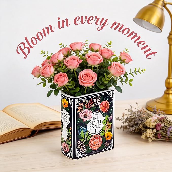 Ceramic Book Vase - Unique Book Shaped Vase for Flowers, Decorative Desk & Shelf Decor, Creative Aesthetic for Shelf Table Home Office Decor,Gift for Book Lovers, Readers & Plant Enthusiasts