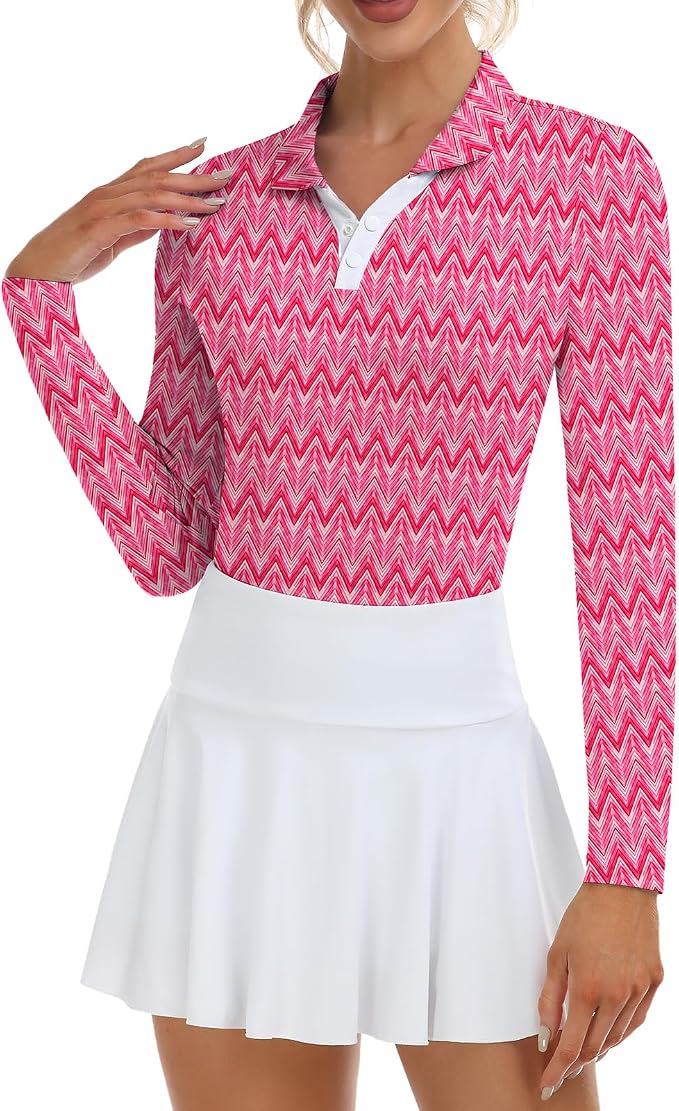 Soneven Womens Golf Shirts Moisture Wicking V Neck Long Sleeve Polo Shirts Collared Tops