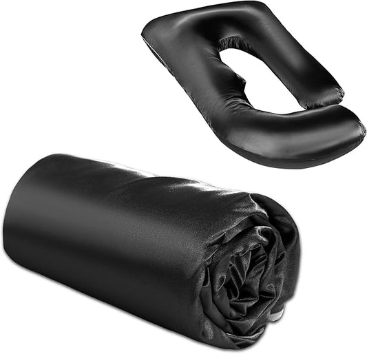 BALAPET Silky Satin Pregnancy Pillow Cover (ONLY Pillowcase), U Shaped Smooth Maternity Pillow Cover with Hidden Zip, Luxurious Soft & Breathable Large Pillow Protector for Side Sleeper, Black