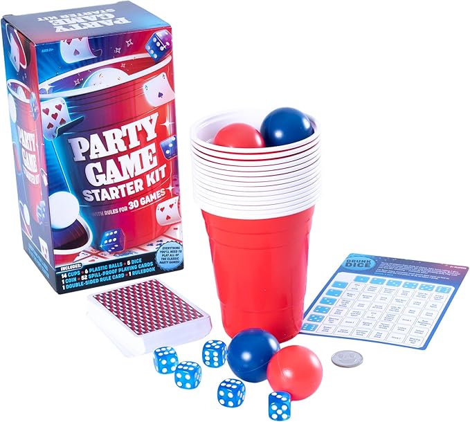 Endless Games Party Game Starter Kit – 30 Fun Game Night Games & Supplies for Adults | 2+ Players | Includes Cups, Dice, and Cards | Ages 21+