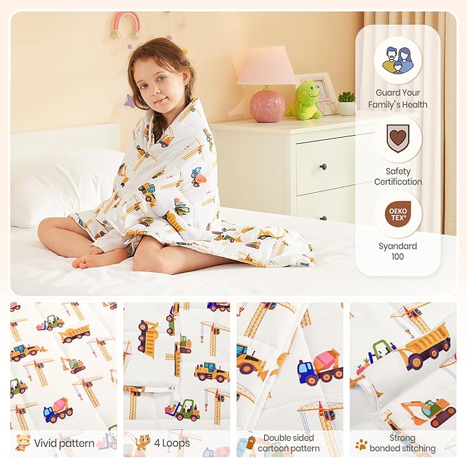Weighted Blanket - 7 lbs Engineering Vehicles Heavy Blanket - Small Size Breathable Lap Blanket(41"x60", 7 lbs)